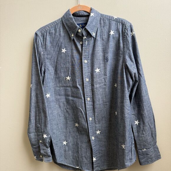 Polo Ralph Lauren Relaxed Fit Chambray Star Long Sleeve Casual Shirt Logo Medium - Picture 1 of 4